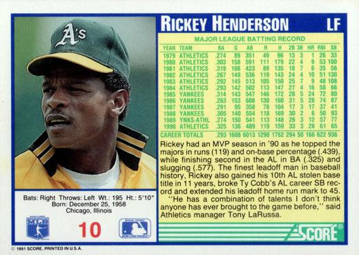 Rickey Henderson  baseball card collectible - Main Image 2