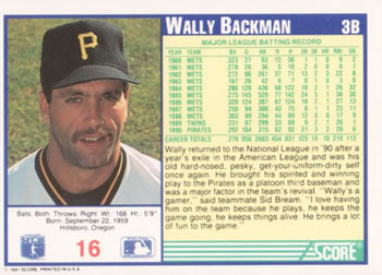 Wally Backman  baseball card collectible - Main Image 2