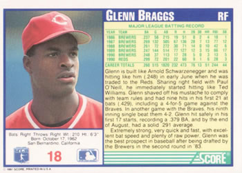 Glenn Braggs  baseball card collectible - Main Image 2