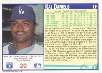 Kal Daniels  baseball card collectible - Main Image 2