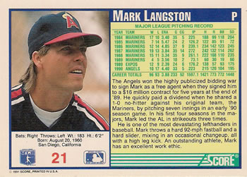 Mark Langston  baseball card collectible - Main Image 2