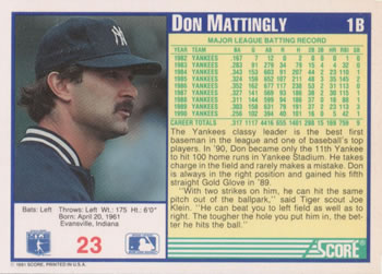 Don Mattingly  baseball card collectible - Main Image 2