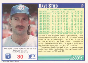 Dave Stieb  baseball card collectible - Main Image 2