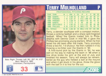 Terry Mulholland  baseball card collectible - Main Image 2