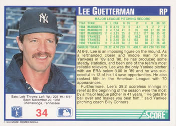 Lee Guetterman  baseball card collectible - Main Image 2