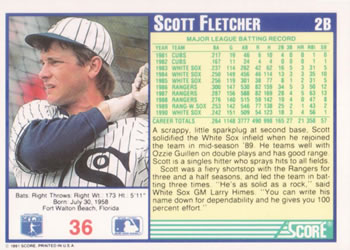 Scott Fletcher  baseball card collectible - Main Image 2