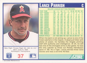 Lance Parrish  baseball card collectible - Main Image 2
