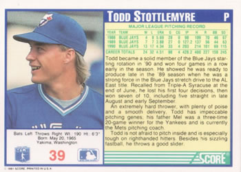 Todd Stottlemyre  baseball card collectible - Main Image 2