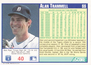Alan Trammell  baseball card collectible - Main Image 2