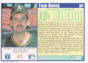 Todd Burns  baseball card collectible - Main Image 2