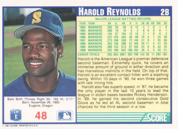 Harold Reynolds  baseball card collectible - Main Image 2