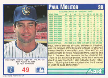Paul Molitor  baseball card collectible - Main Image 2