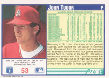 John Tudor  baseball card collectible - Main Image 2