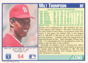 Milt Thompson  baseball card collectible - Main Image 2
