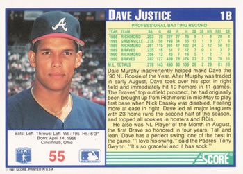 Dave Justice  baseball card collectible - Main Image 2