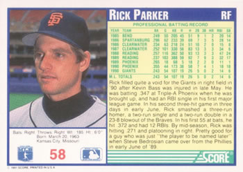 Rick Parker  baseball card collectible - Main Image 2