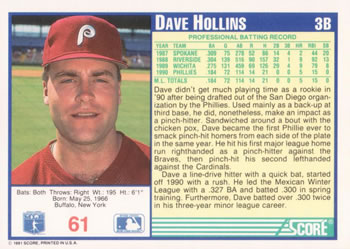 Dave Hollins  baseball card collectible - Main Image 2