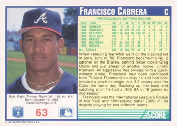 Francisco Cabrera  baseball card collectible - Main Image 2