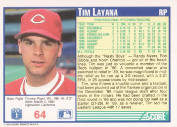 Tim Layana  baseball card collectible - Main Image 2