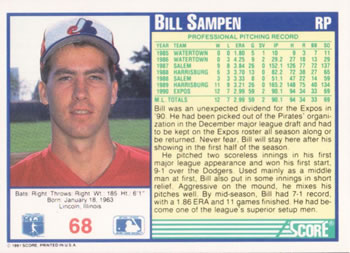Bill Sampen  baseball card collectible - Main Image 2