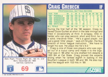 Craig Grebeck  baseball card collectible - Main Image 2