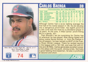Carlos Baerga  baseball card collectible - Main Image 2