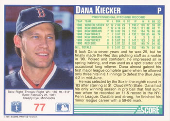 Dana Kiecker  baseball card collectible - Main Image 2