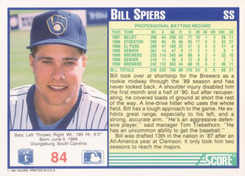 Bill Spiers  baseball card collectible - Main Image 2