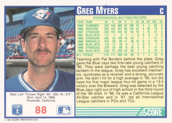 Greg Myers  baseball card collectible - Main Image 2