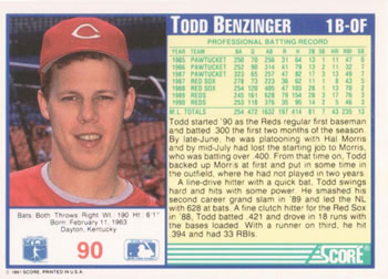 Todd Benzinger  baseball card collectible - Main Image 2