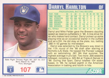 Darryl Hamilton  baseball card collectible - Main Image 2