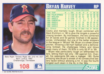 Bryan Harvey  baseball card collectible - Main Image 2