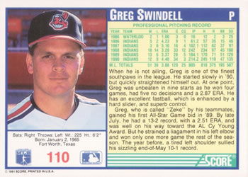 Greg Swindell  baseball card collectible - Main Image 2