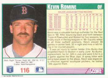 Kevin Romine  baseball card collectible - Main Image 2