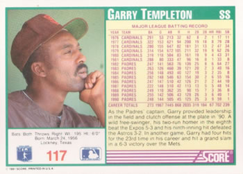 Garry Templeton  baseball card collectible - Main Image 2