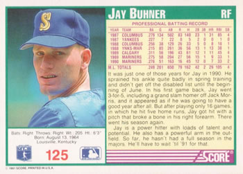 Jay Buhner  baseball card collectible - Main Image 2