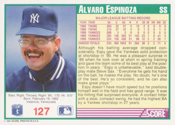 Alvaro Espinoza  baseball card collectible - Main Image 2