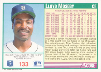 Lloyd Moseby  baseball card collectible - Main Image 2