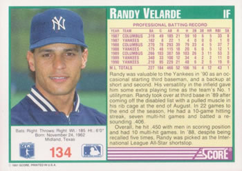 Randy Velarde  baseball card collectible - Main Image 2