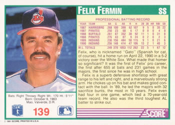 Felix Fermin  baseball card collectible - Main Image 2