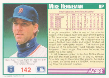 Mike Henneman  baseball card collectible - Main Image 2