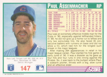 Paul Assenmacher  baseball card collectible - Main Image 2