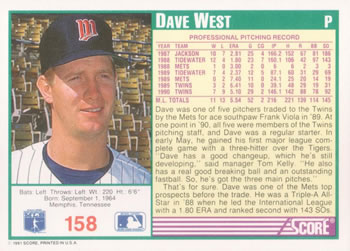 Dave West  baseball card collectible - Main Image 2