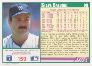 Steve Balboni  baseball card collectible - Main Image 2