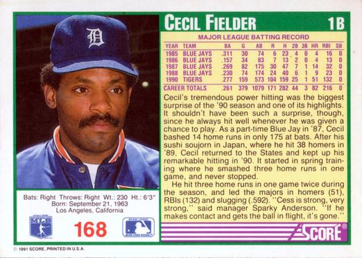 Cecil Fielder  baseball card collectible - Main Image 2