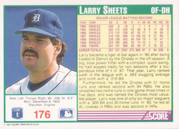 Larry Sheets  baseball card collectible - Main Image 2
