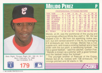 Melido Perez  baseball card collectible - Main Image 2