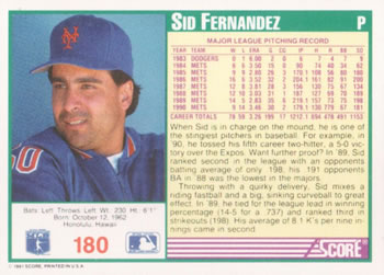 Sid Fernandez  baseball card collectible - Main Image 2