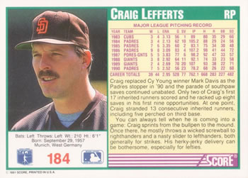 Craig Lefferts  baseball card collectible - Main Image 2