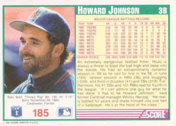 Howard Johnson  baseball card collectible - Main Image 2